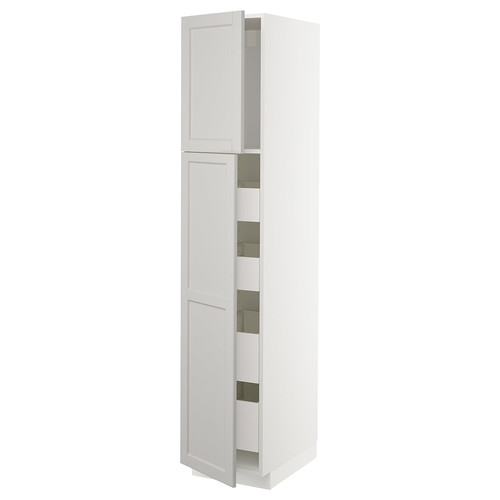 METOD/MAXIMERA Hi cab w 2 doors/4 drawers, white/Lerhyttan light grey, 40x60x200 cm