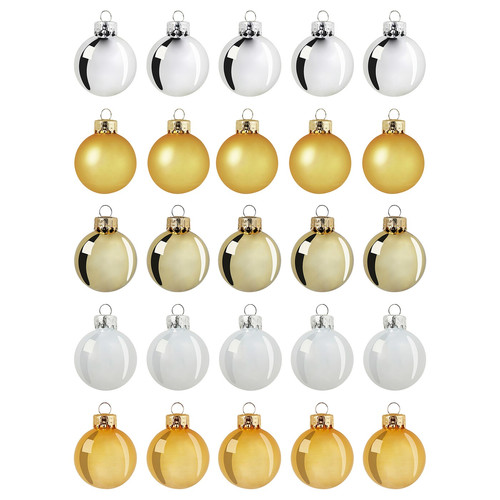 VINTERFINT Decoration, bauble, glass gold-colour/white, 3.5 cm, 25 pack