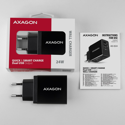 AXAGON Wall Charger EU Plug ACU-QS24 Smart 5V 1,2A + 1