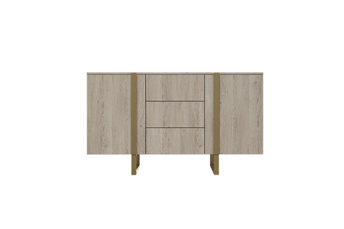 Cabinet with 2 Doors & 3 Drawers Verica 150 cm, biscuit oak/gold legs