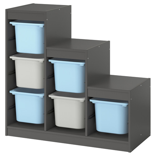 TROFAST Storage combination with boxes, grey light blue/grey, 99x44x94 cm