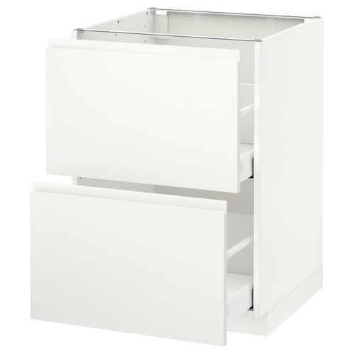 METOD / MAXIMERA Base cabinet w 2 fronts/2 drawers, white, Voxtorp matt white, 60x60 cm