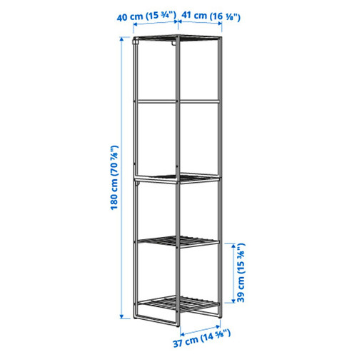 JOSTEIN Shelving unit, in/outdoor/wire white, 41x40x180 cm