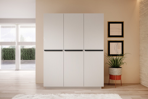 Wardrobe with Drawer Unit Nicole 150 cm, matt white, black handles