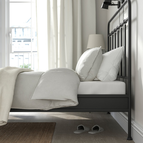 STJÄRNÖ Bed frame, anthracite/Lönset, 160x200 cm