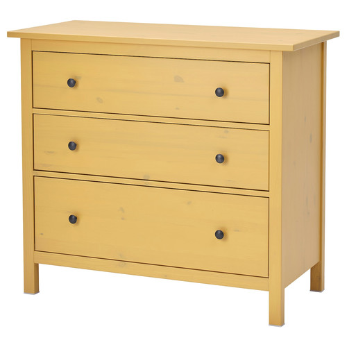 HEMNES Chest of 3 drawers, yellow stain, 108x96 cm