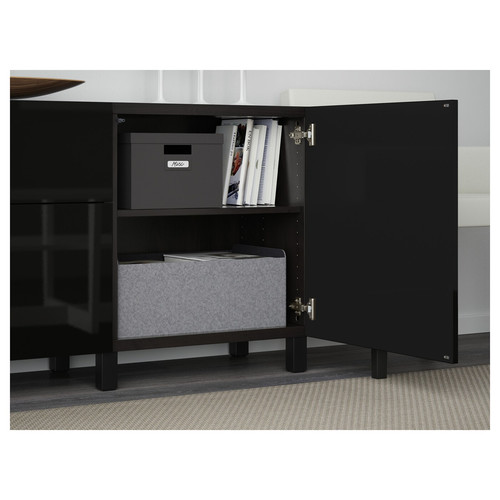 BESTÅ Storage combination with drawers, black-brown, Selsviken high-gloss black, 180x40x74 cm
