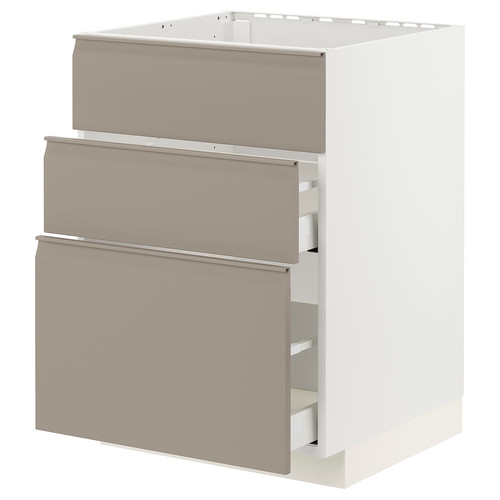 METOD / MAXIMERA Base cab f sink+3 fronts/2 drawers, white/Upplöv matt dark beige, 60x60 cm