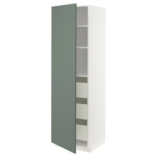 METOD / MAXIMERA High cabinet with drawers, white/Bodarp grey-green, 60x60x200 cm
