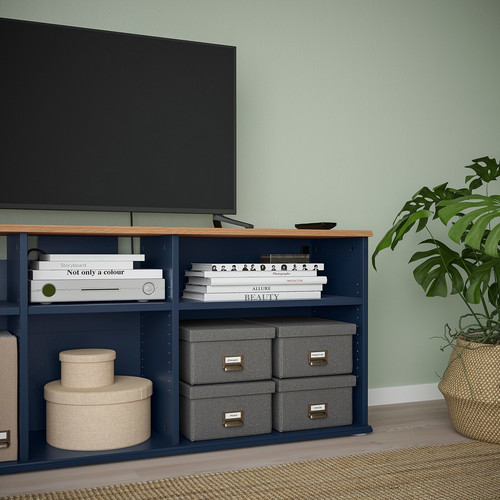 SKRUVBY TV storage combination, black-blue, 216x38x140 cm