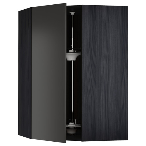 METOD Corner wall cabinet with carousel, black/Nickebo matt anthracite, 68x100 cm