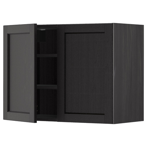 METOD Wall cabinet with shelves/2 doors, black/Lerhyttan black stained, 80x60 cm