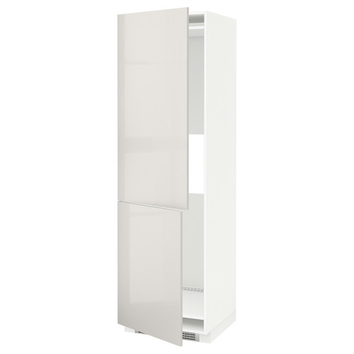 METOD Hi cab f fridge or freezer w 2 drs, white, Ringhult light grey, 60x60x200 cm