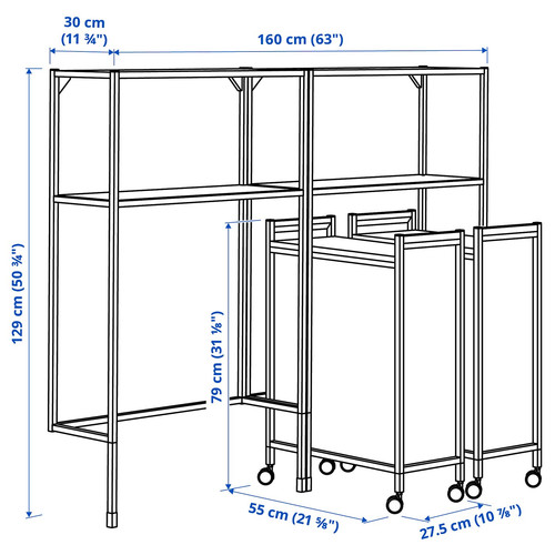 ENHET Wall storage combination, anthracite, 160x30x129 cm