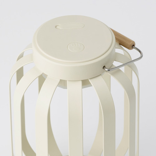 SOMMARLÅNKE LED decorative table lamp, battery-operated outdoor/beige stripe, 17 cm