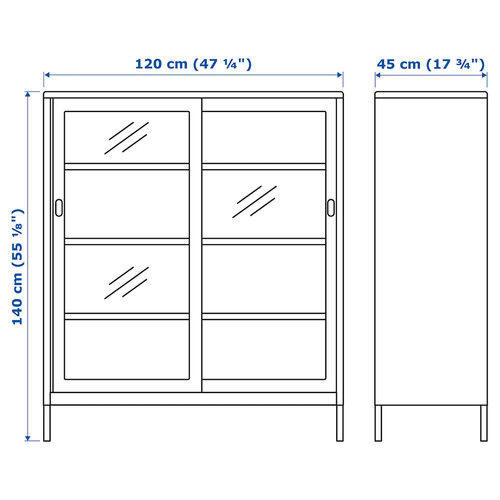 IDÅSEN Cabinet with sliding glass doors, dark grey