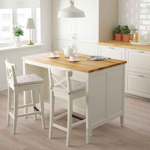 TORNVIKEN Kitchen island, off-white, oak, 126x77 cm