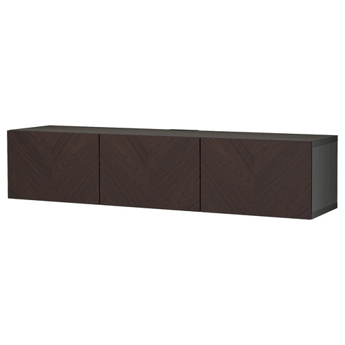 BESTÅ TV bench with doors, black-brown Hedeviken/dark brown oak veneer, 180x42x38 cm