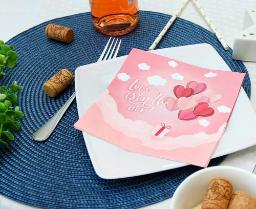 Paper Napkins 33x33cm 20-pack, Love is in the Air, pink