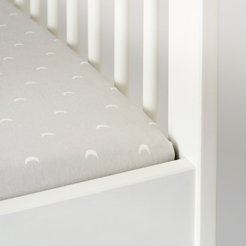 LENAST Fitted sheet for cot, dotted, moon, 60x120 cm, 2 pack