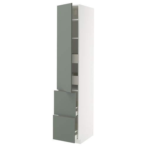 METOD / MAXIMERA Hi cab w shlvs/4 drawers/dr/2 frnts, white/Nickebo matt grey-green, 40x60x220 cm