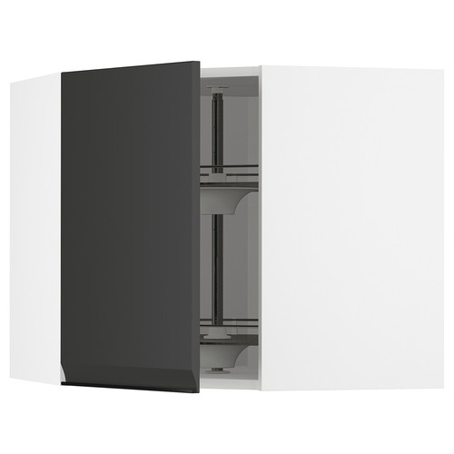 METOD Corner wall cabinet with carousel, white/Upplöv matt anthracite, 68x60 cm