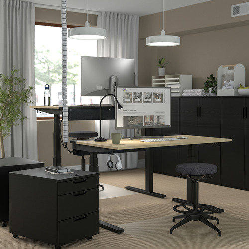 MITTZON Desk sit/stand, electric birch veneer/black, 140x80 cm