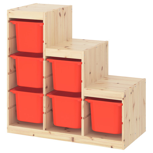 TROFAST Storage combination, light white stained pine, orange, 94x44x91 cm