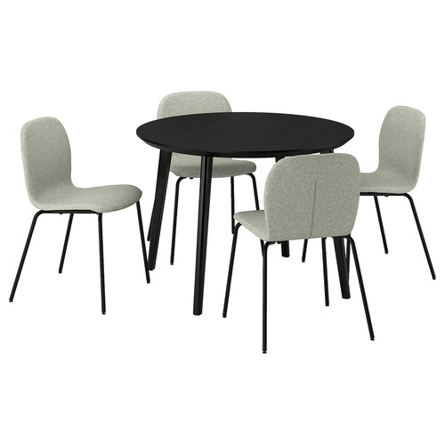 LISABO / KARLPETTER Table and 4 chairs, black/Gunnared light green black, 105 cm