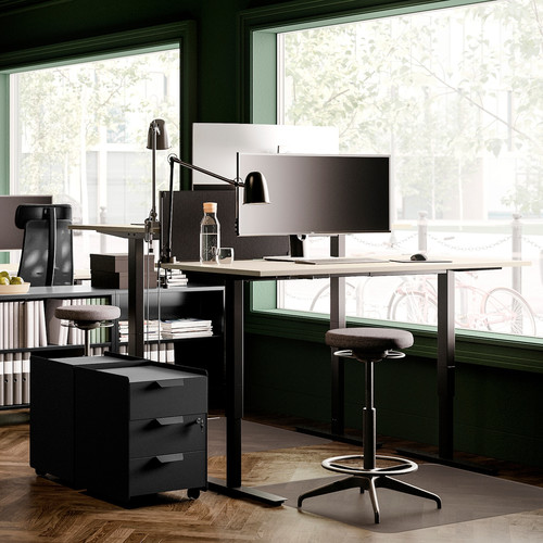 TROTTEN Desk sit/stand, beige/anthracite, 160x80 cm