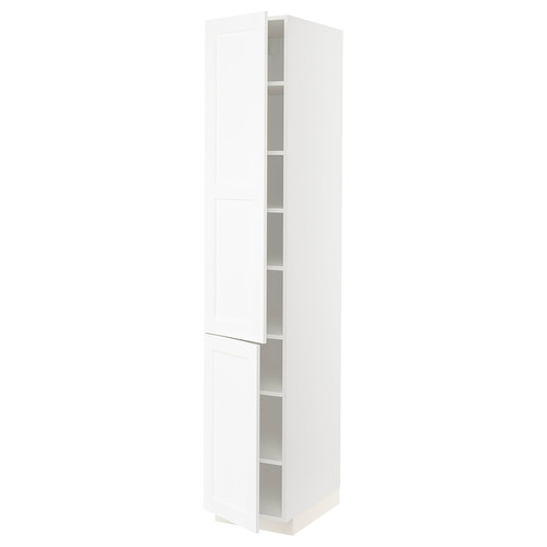 METOD High cabinet with shelves/2 doors, white Enköping/white wood effect, 40x60x220 cm