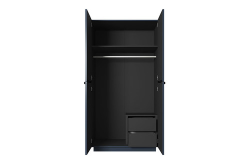 Wardrobe Nicole with Drawer Unit 100 cm, dark blue, black handles