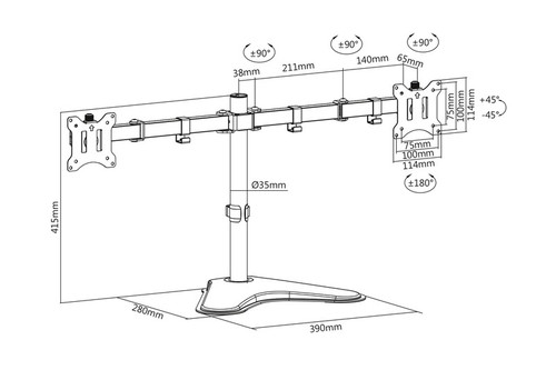 Digitus Double Desk Stand with Clamp 2xLCD 15-32" 2x8kg DA-90401