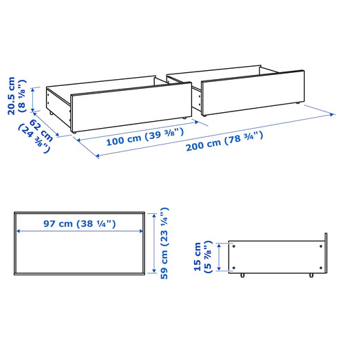 MALM Bed storage box for high bed frame, white stained oak veneer