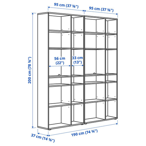 VIHALS Shelving combination, white, 190x37x200 cm