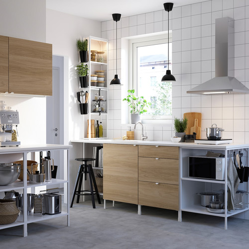 ENHET Kitchen, white, oak effect, 243x63.5x241 cm