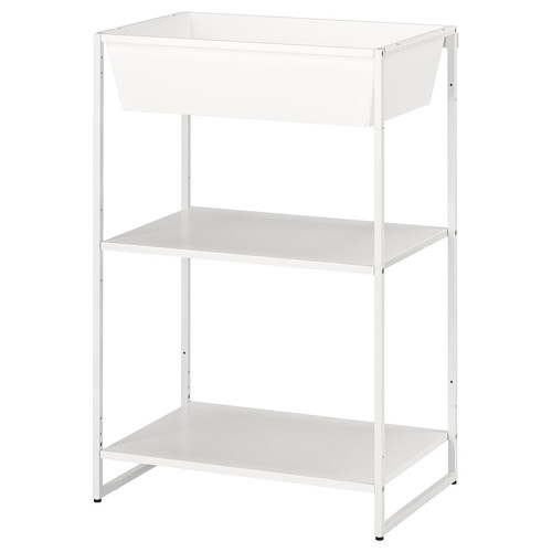 JOSTEIN Shelving unit with container, in/outdoor/metal white, 61x40x90 cm