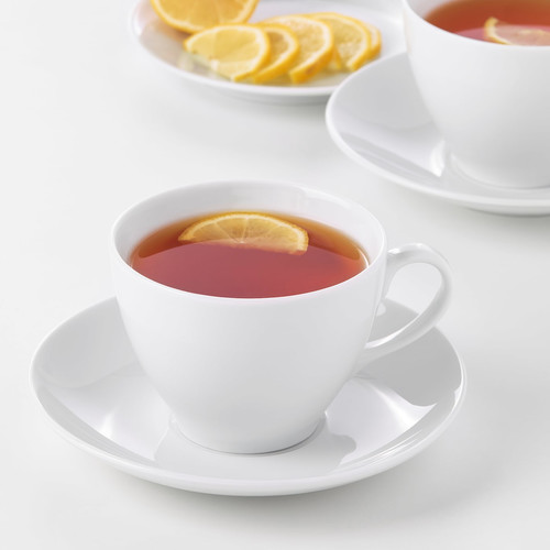 VÄRDERA Teacup with saucer, white, 36 cl