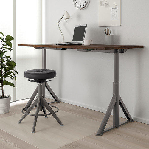 IDÅSEN Desk sit/stand, brown/dark grey, 160x80 cm