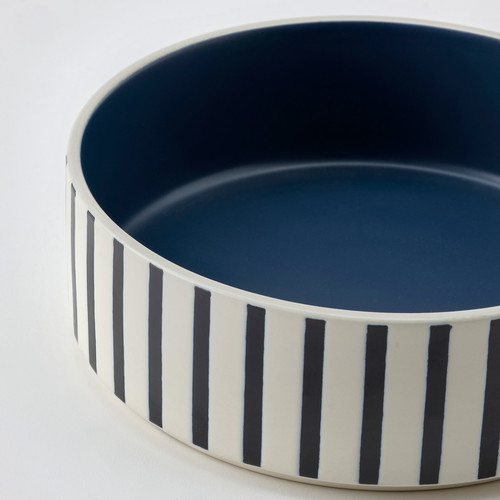 UTSÅDD Pet bowl, stripe pattern black-blue/dark blue, 15 cm