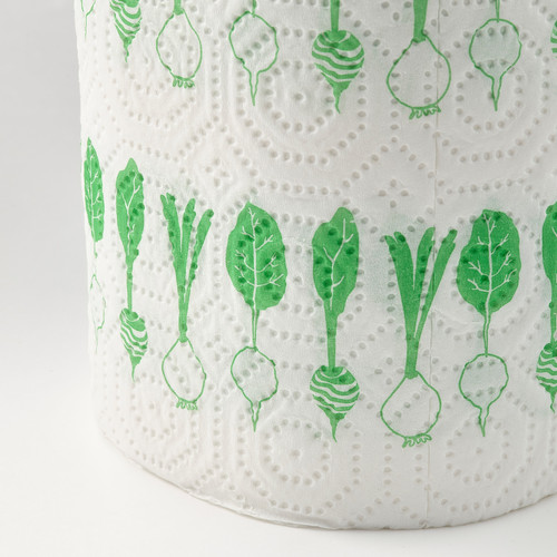 FAMILJ Kitchen roll, patterned bright green/white, 2 pack