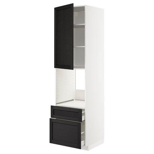 METOD / MAXIMERA Hi cab f ov w dr/2 frnt/1 m/1 h drw, white/Lerhyttan black stained, 60x60x220 cm