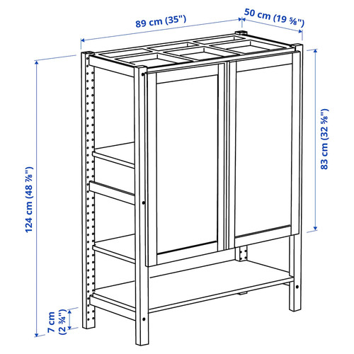 IVAR Shelving unit with doors, pine/felt, 89x50x124 cm