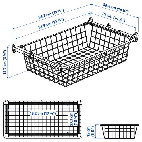 HJÄLPA Wire basket with pull-out rail, white, 60x40 cm