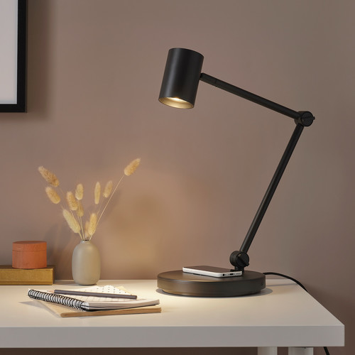 NYMÅNE Work lamp with wireless charging, anthracite