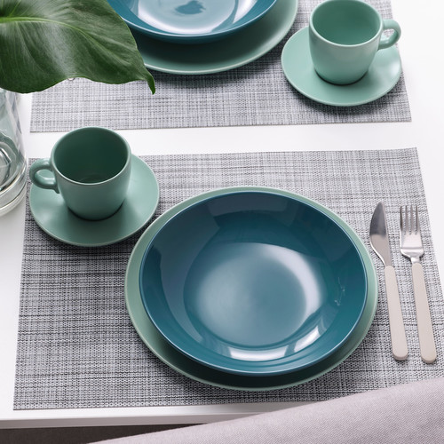 FÄRGKLAR Deep plate, glossy dark turquoise, 23 cm, 4 pack