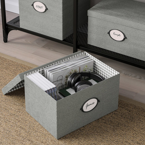 KVARNVIK Storage box with lid, grey, 25x35x20 cm