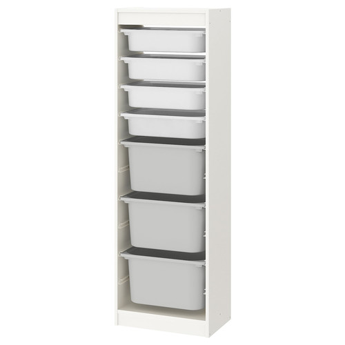 TROFAST Storage combination with boxes, white, white gray, 46x30x145 cm