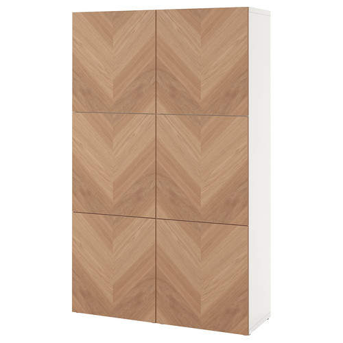 BESTÅ Storage combination with doors, white, Hedeviken oak veneer, 120x42x193 cm