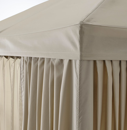 HIMMELSÖ Gazebo with curtains and net, dark grey/grey-beige